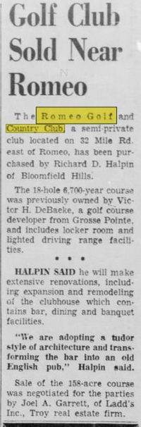 Romeo Golf & Country Club - Jan 1969 For Sale (newer photo)